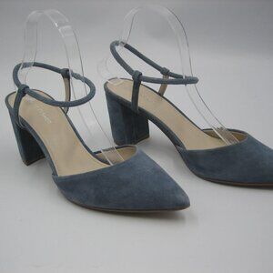 Marc Fisher Blue Velvet Block Heel Slingback with Front Strap 9M Pointy Toe